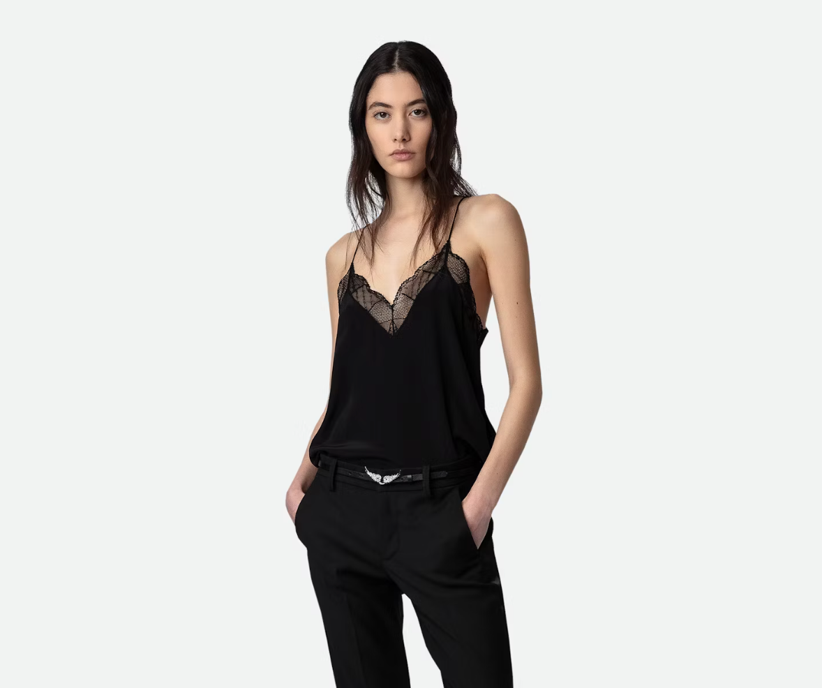 Zadig & Voltaire W Christy CDC Perm Silk Camisole Crop Top – Grey Salt