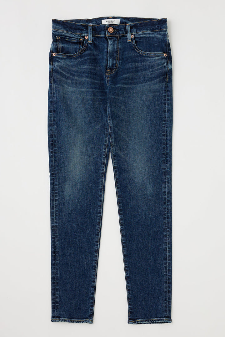 Moussy Vintage Glocester skinny jeans in medium blue denim wash laid flat
