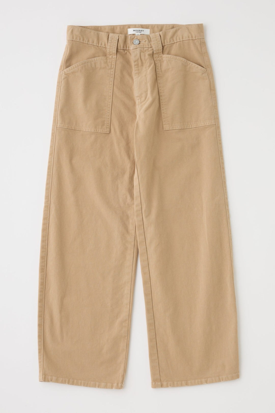 Moussy Vintage beige wide-leg cargo pants with large front patch pockets