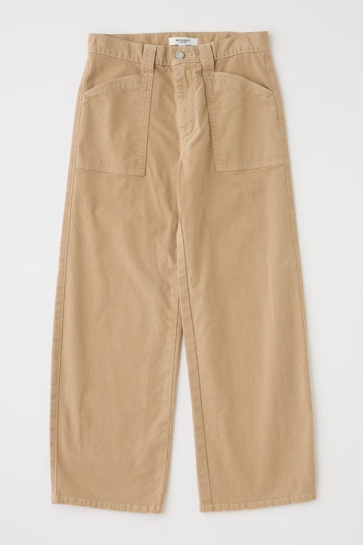 Moussy Vintage beige wide-leg cargo pants with large front patch pockets