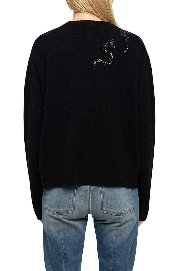 Zadig & Voltaire black knit sweater with crystal snake embellishment on upper back