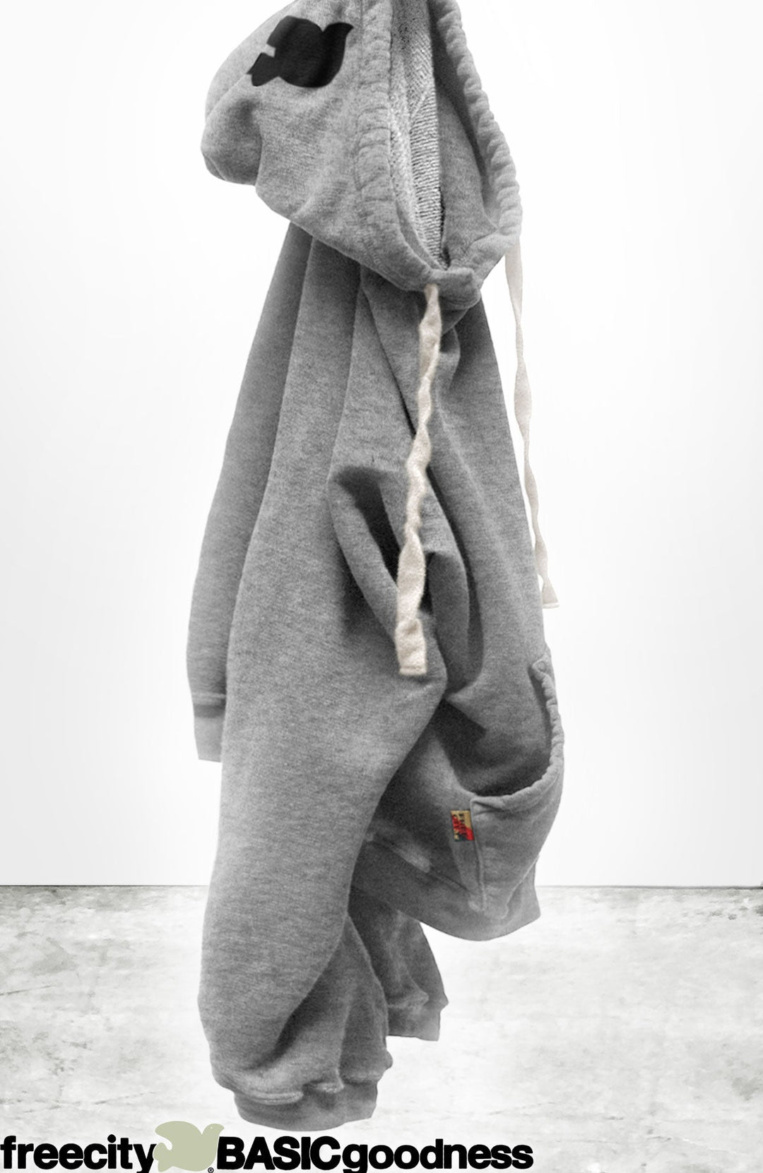 Gray Free City hoodie and sweatpants set with brand logo displayed against white background
