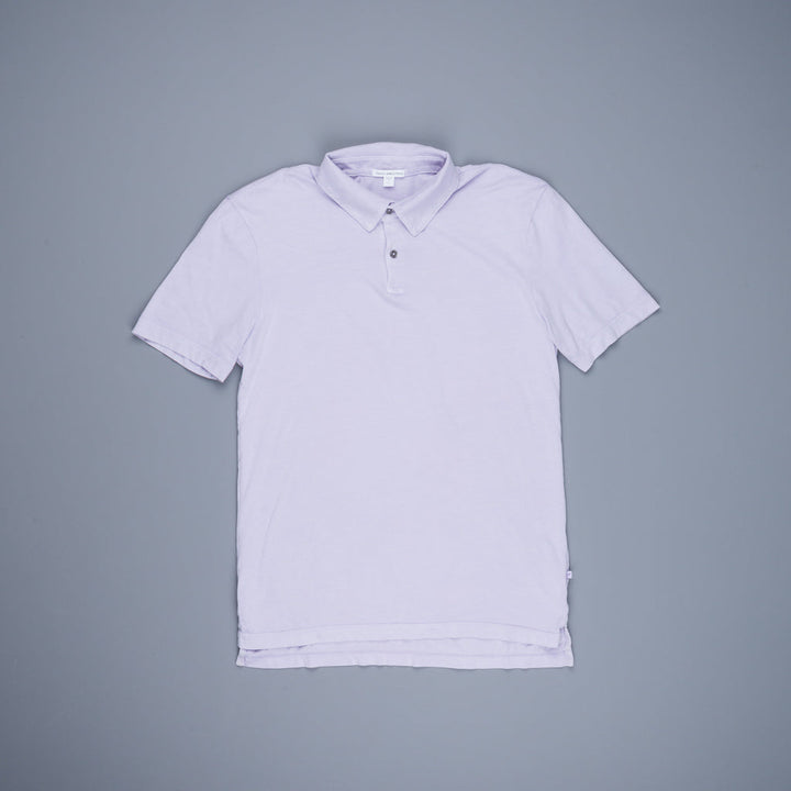 Light purple James Perse Revised Standard Polo shirt on gray background