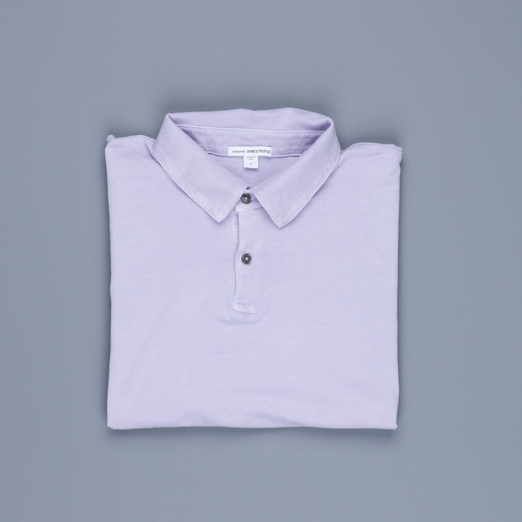 Light purple James Perse Revised Standard Polo shirt folded on gray background