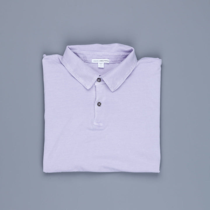 Light purple James Perse Revised Standard Polo shirt folded on gray background
