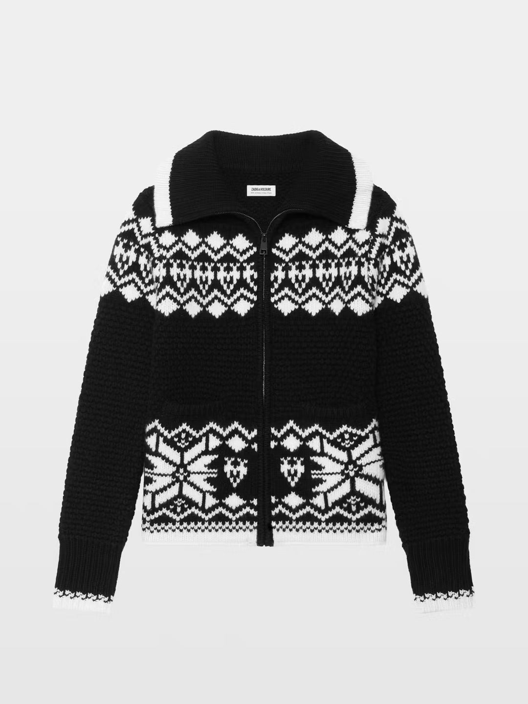 Zadig & Voltaire Gildas black and white Fair Isle zip-up knit cardigan sweater