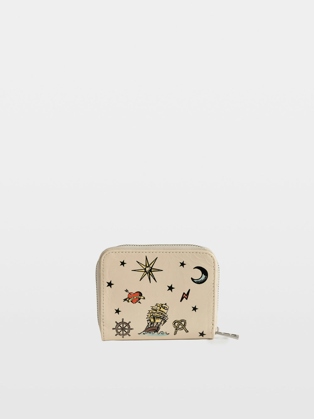Zadig & Voltaire Mini ZV Tattoo cream leather zip wallet with nautical tattoo-style illustrations