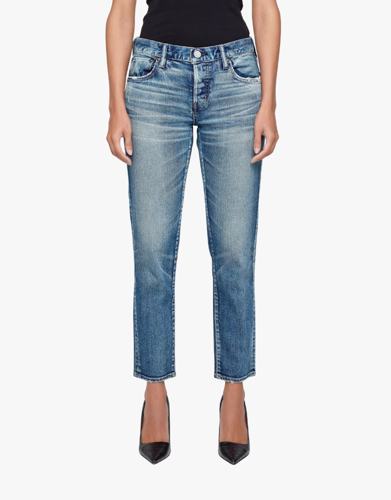 Moussy Vintage Mallard slim straight jeans in medium wash blue denim