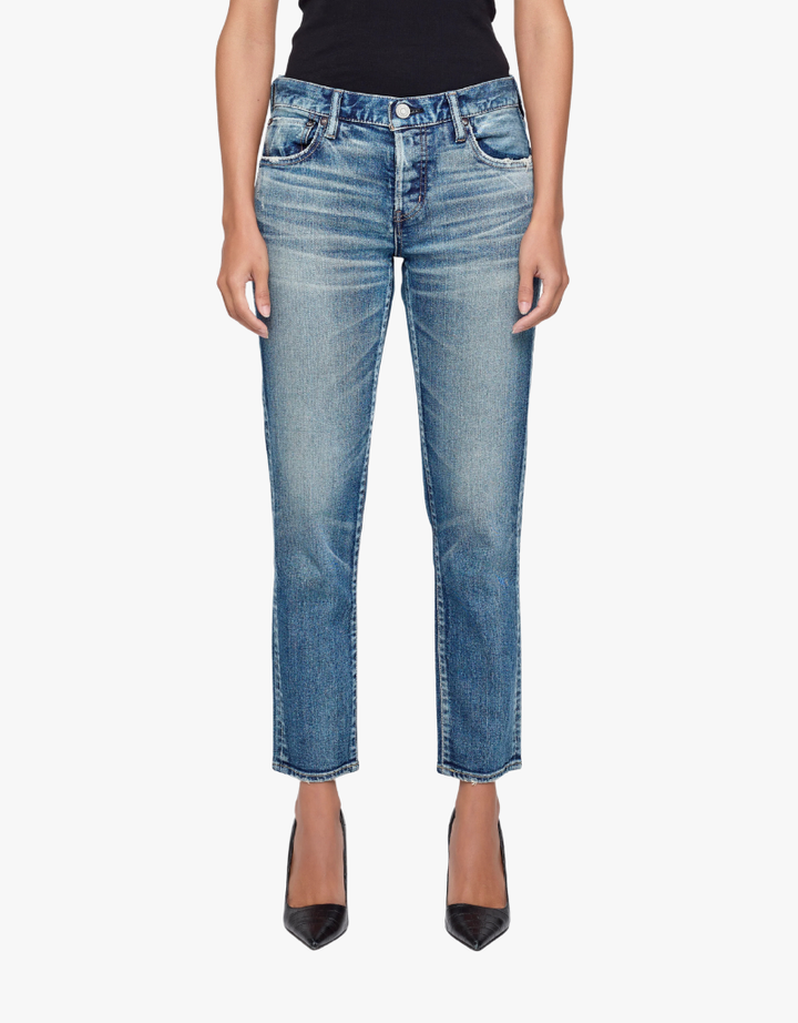 Moussy Vintage Mallard slim straight jeans in medium wash blue denim