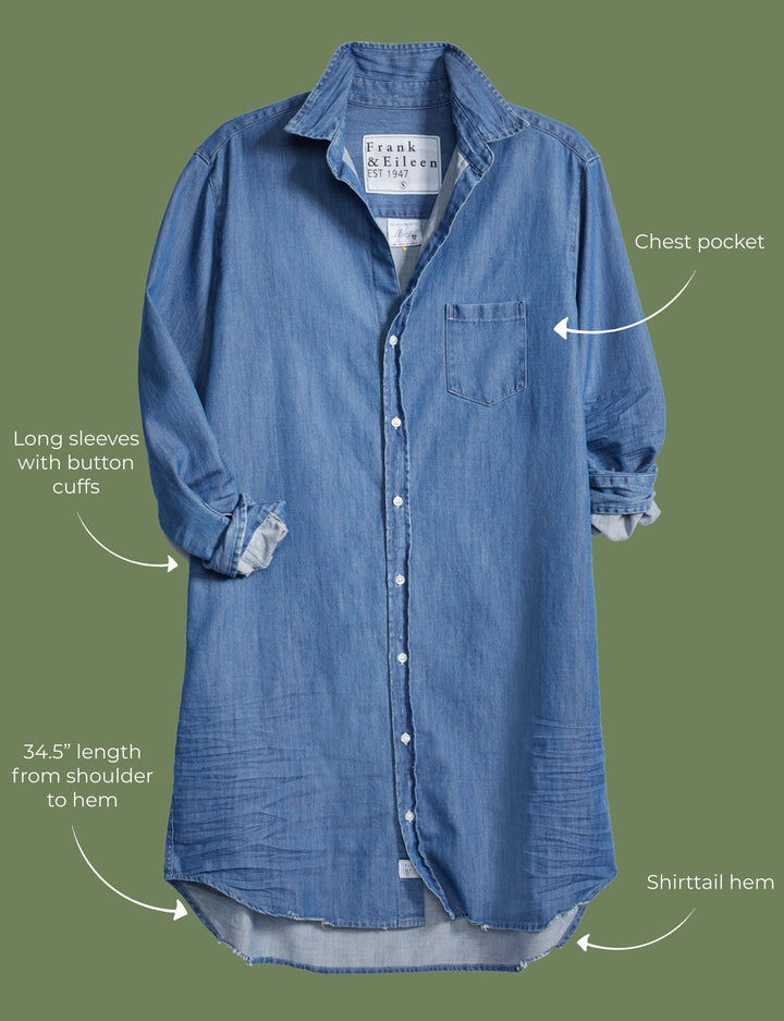 Blue denim Frank & Eileen shirtdress with long sleeves and chest pocket