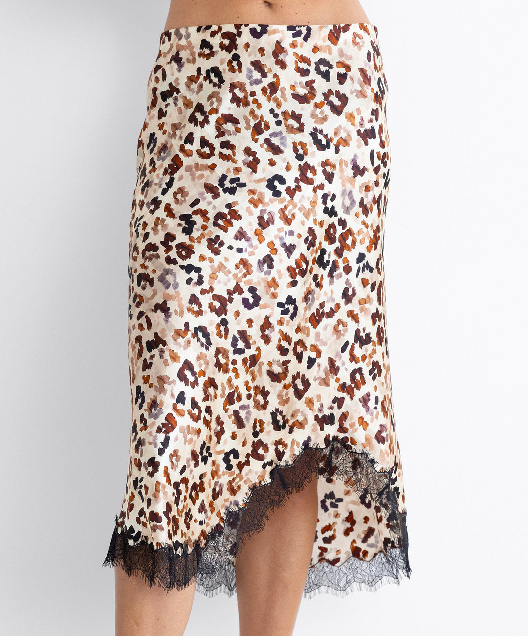 Go Silk Go Lacey Le Skirt in leopard print with black lace hem trim