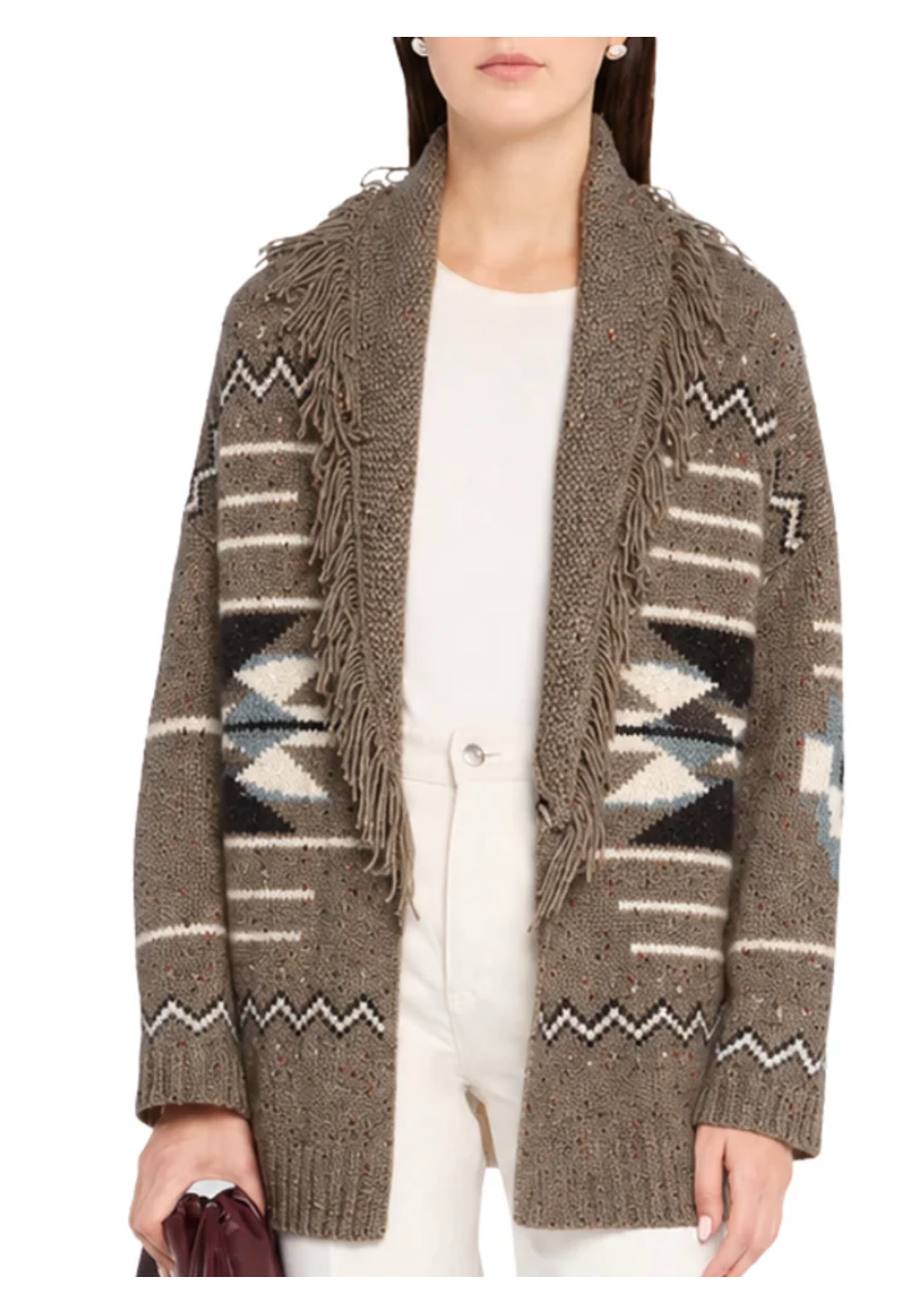 Autumn Cashmere Southwest Fringed Shawl Collar Throw