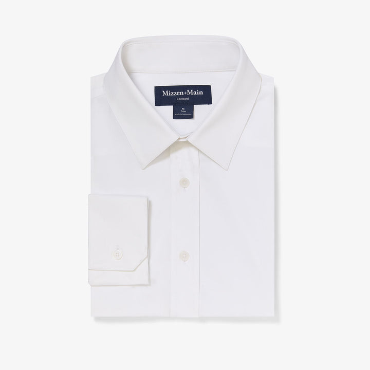 Mizzen+Main Leeward long sleeve white dress shirt folded flat lay view