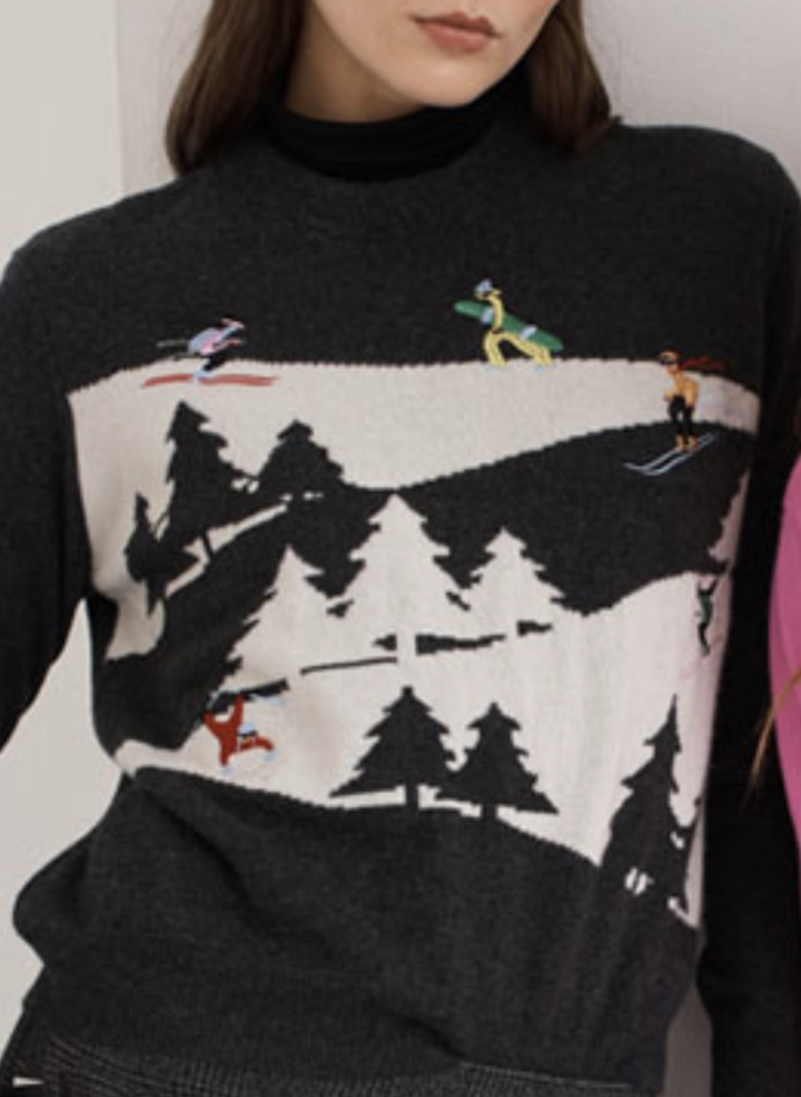 Autumn Cashmere Snowscape With Skiers LS
