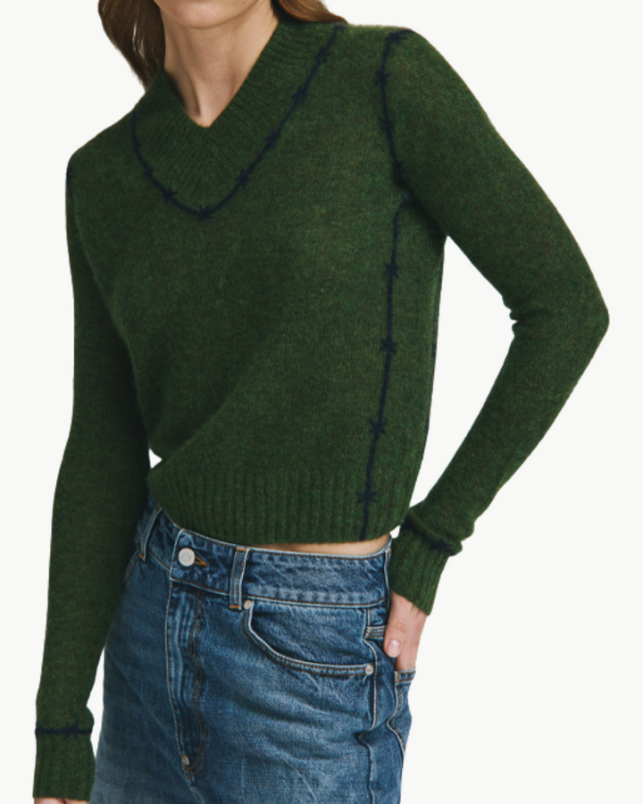 Autumn Cashmere W Fitted V Embroidered Seam