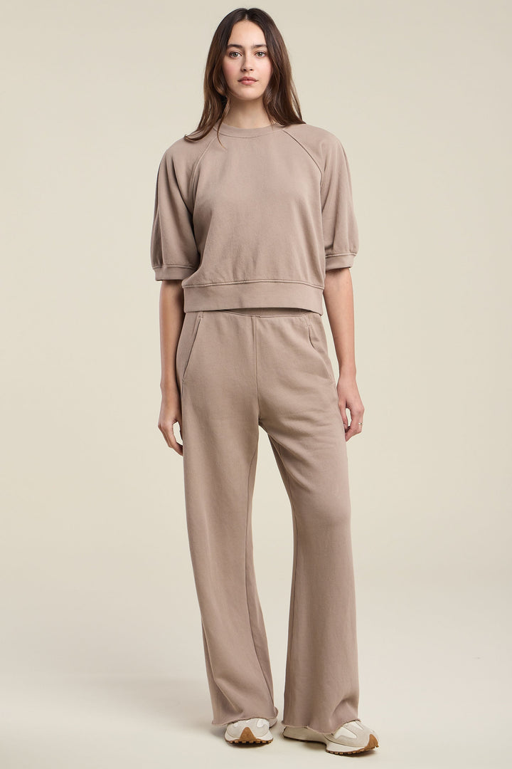Velvet by Graham & Spencer taupe short-sleeve sweatshirt top with matching wide-leg pants set