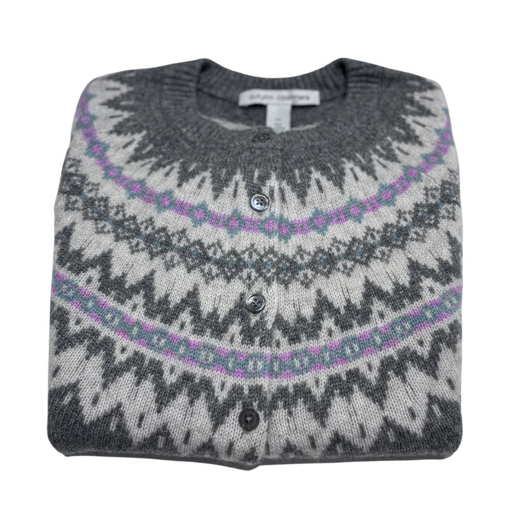 Autumn Cashmere W Crew Neck Cardi Fair Isle