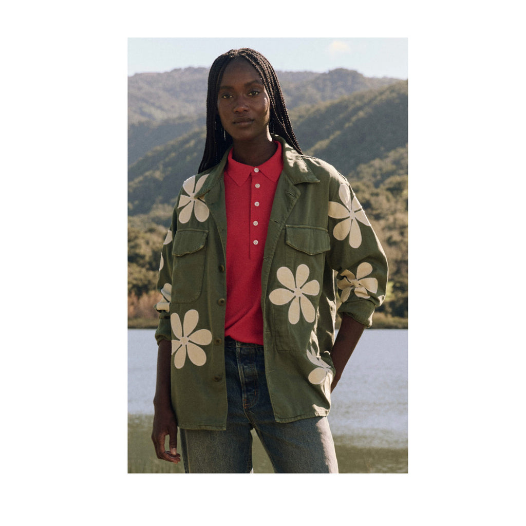 The Great W Vintage Army Jacket Daisy Applique – Grey Salt