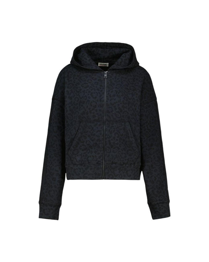 Zadig & Voltaire Swee Zip Mo Animalier dark leopard print zip-up hoodie sweatshirt