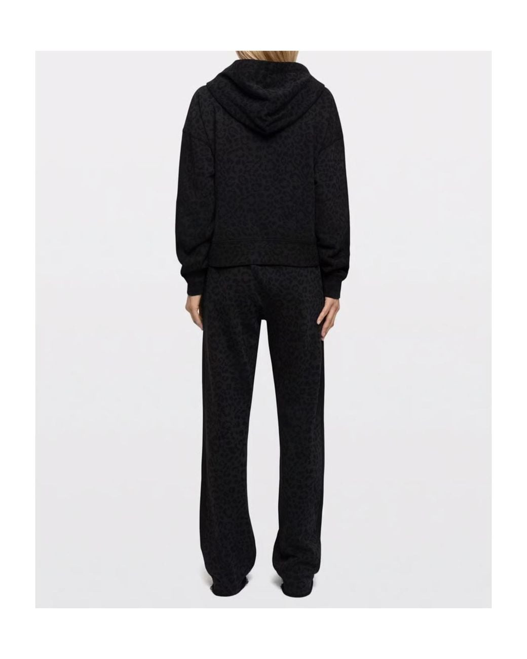 Zadig & Voltaire black leopard print hoodie and matching sweatpants set, back view