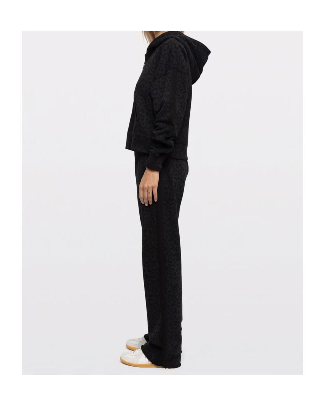 Black animalier print zip hoodie tracksuit set by Zadig & Voltaire side view