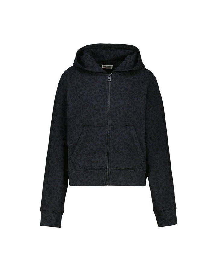 Zadig & Voltaire Swee Zip Mo Animalier dark navy leopard print zip-up hoodie